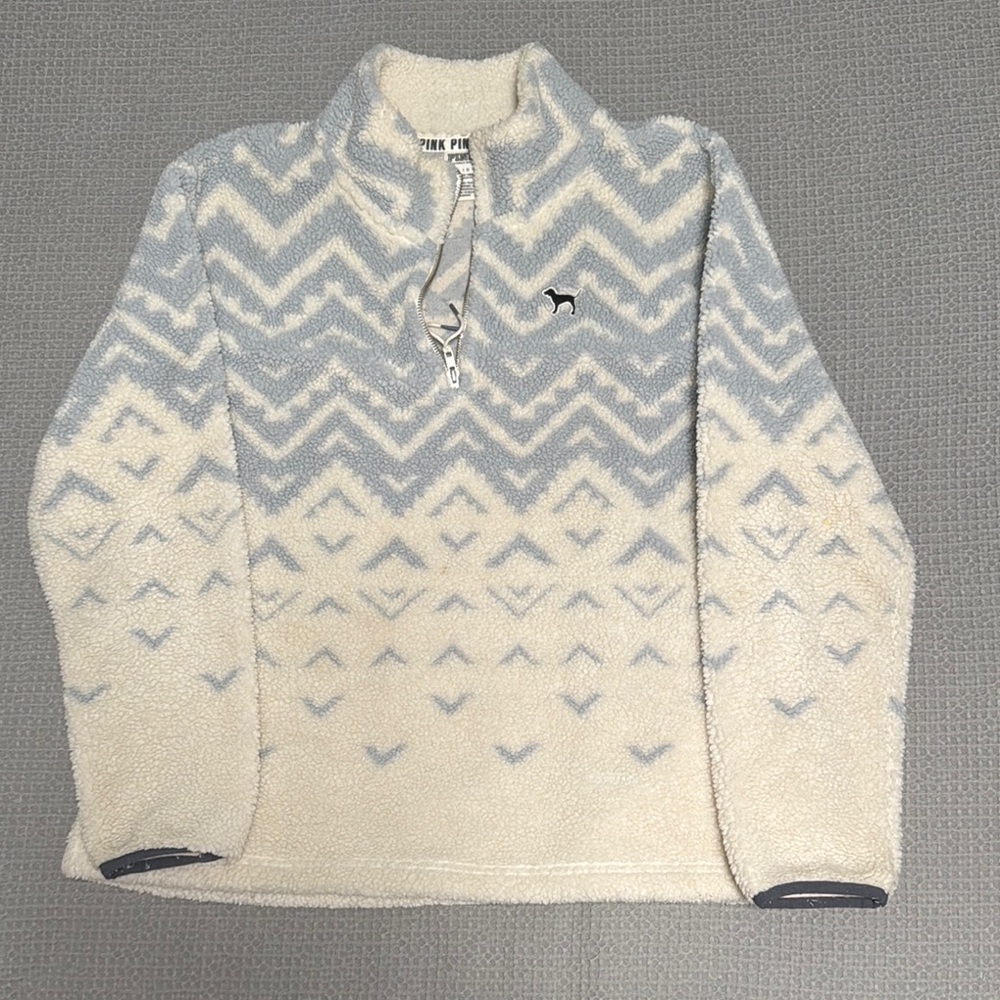 PINK Victoria's Secret Cream and Gray fleece Teddy Jacket